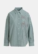 Kasper Oversized Striped Shirt with Sequin and Bead Embellishments in Green image