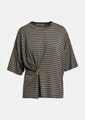 Striped T-Shirt with Gold Statement Brooch Detail in Green image