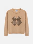 Amelie Symbol Round Neck Cashmere Oversize Sweater in Beige image