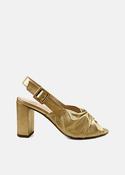 Creased Leather Block Heels in Gold image