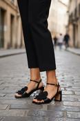 ANGEL ALARCON Black Heeled Sandal with Flower