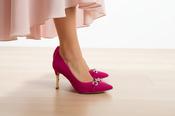 FABUCCI Fuchsia Pink Suede Court Shoe Diamante Detail image