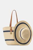 FULLAH SUGAH Cream &amp; Navy Straw Basket &amp; Hat Set
