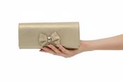 Fabucci Gold Leather Clutch Bag with Bow