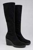 MISS ELASTIC Black Faux Suede Stretch High Wedge Knee Boot image