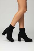 MISS ELASTIC Black Faux Suede Stretch Platform Ankle Boot 77030 image