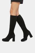 MISS ELASTIC Black Faux Suede Stretch Platform  Knee  Boot 77031 image