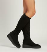 MISS ELASTIC Black Faux Suede Stretch Wedge Knee Boot 77360 image