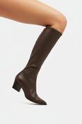 MISS ELASTIC Brown Faux Leather Knee High Sock Boot 78150 image