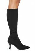 MISS ELASTIC Black Faux Suede Stretch  Point Toe Knee  Boot 78041 image