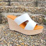 OH MY SANDALS White Leather High Wedge Mule 5725