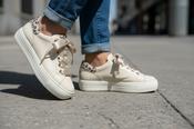 PAUL GREEN Cream Leather Trainer with Leopard Detail 5520