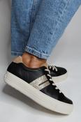 Paul Green Black Leather Platform Trainer with Stripe 5430