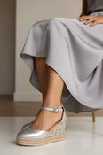 UNISA Silver Leather  Wedge Espadrille Cameo