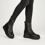 WONDERS Black Leather Zip Wedge Ankle Boot A-5202 image