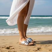 Fabucci Silver Leather Slider Sandal
