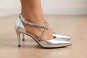 FABUCCI Silver Diamante  Pointed Toe Heeled Shoe