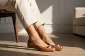 Fabucci Tan Leather Peep Toe Ballet Flat Shoe
