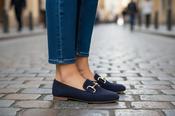 Gabor Navy Suede Loafer Gold Buckle 21136
