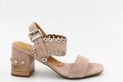 ALPE  Beige Suede Block Heeled Sandal with rivet detail