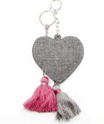 Fabucci Grey Heart With Tassels Bag Charm/Key Ring image
