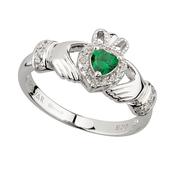 Silver Green Heart Claddagh Ring image