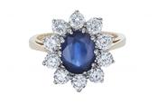 18K Sapphire and Diamond Oval Cluster Ring