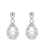 Sterling Silver CZ &amp;amp; Pearl Earrings image