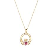 14K Ruby &amp;amp; Diamond Claddagh Pendant