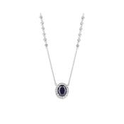Diamonfire Oval Blue Sapphire Zirconia Necklace with Zirconia Detailed Chain