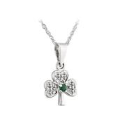 14K White Gold Diamond &amp;amp; Emerald Shamrock Pendant