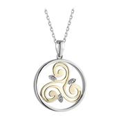 Silver &amp;amp; 10K Gold Diamond Triple Spiral Pendant image