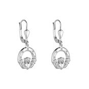 Sterling Silver Claddagh Drop Earrings with Cubic Zirconia image
