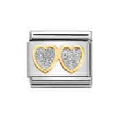 Composable Classic Link Double Glitter Hearts in 18k Gold