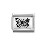 Composable Classic Link Butterfly with Flowers in Sterling Silver