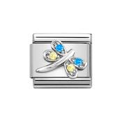 Composable Classic Link Coloured CZ Dragonfly in Sterling Silver