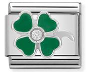 Composable Classic Link Green Enamel Clover in Sterling Silver