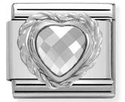 Composable Classic Link Heart Shaped White Stone in Sterling Silver