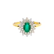 9K Gold Emerald &amp;amp; Double Row Diamond Ring image
