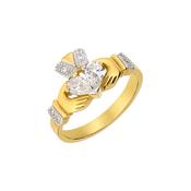 14K Gold Claddagh Ring with Two Pear Diamonds image