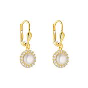 9K Gold Drop Pearl &amp;amp; Cubic Zirconia German Wire Earrings image