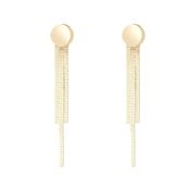 9k Gold Button Tassle Drop Earrings