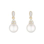 9K Gold Pave Diamond &amp;amp; Fresh Water Pearl Drop Stud image