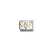 Composable Classic Link Heart with Wings Silver Glitter in 18k Gold