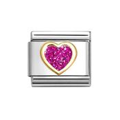 Composable Classic Link Fuchsia Glitter Heart in 18K Gold