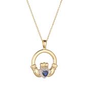 14K Gold Sapphire &amp;amp; Diamond Claddagh Pendant image