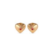 Heart Stud Earrings with Ruby Red Stones image