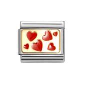 Composable Classic Link Red Hearts Plaque in 18k Gold