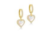 Gold Plated Sterling Silver Mother of Pearl Heart Hoop Earring image
