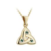 9K Gold Green Agate Trinity Knot Pendant image
